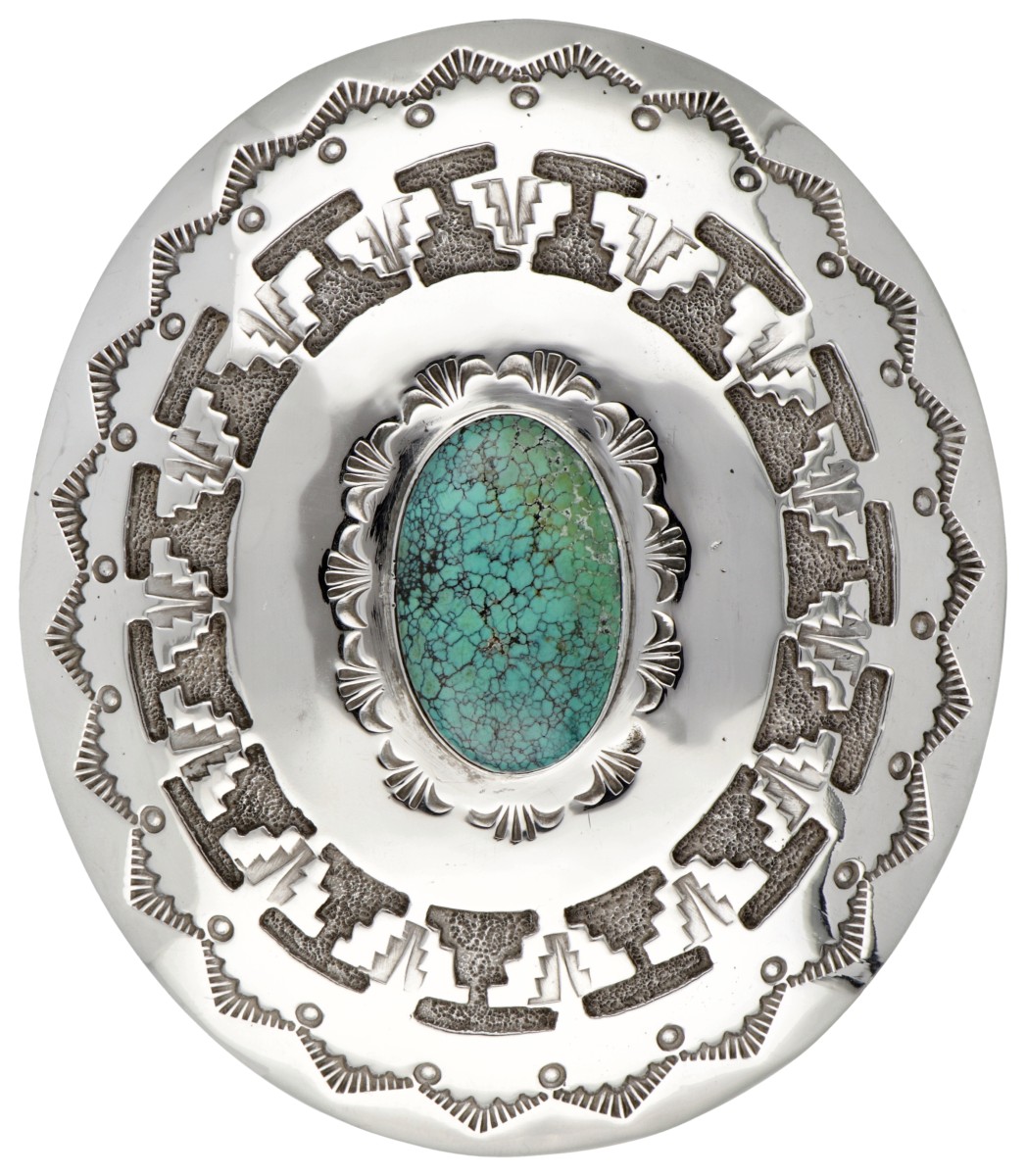 Sterling zilveren Native American gesp bezet met turkoois.