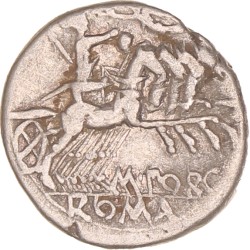 Roman republic. M. Porcius Laeca. Denarius. N.D. (125 BC).
