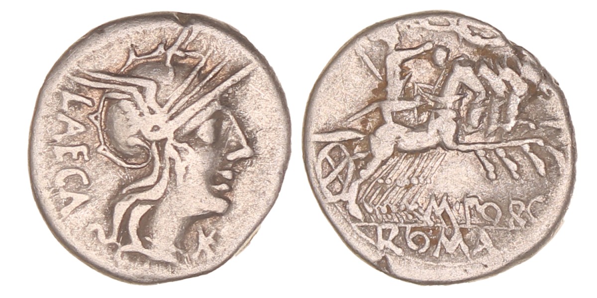 Roman republic. M. Porcius Laeca. Denarius. N.D. (125 BC).