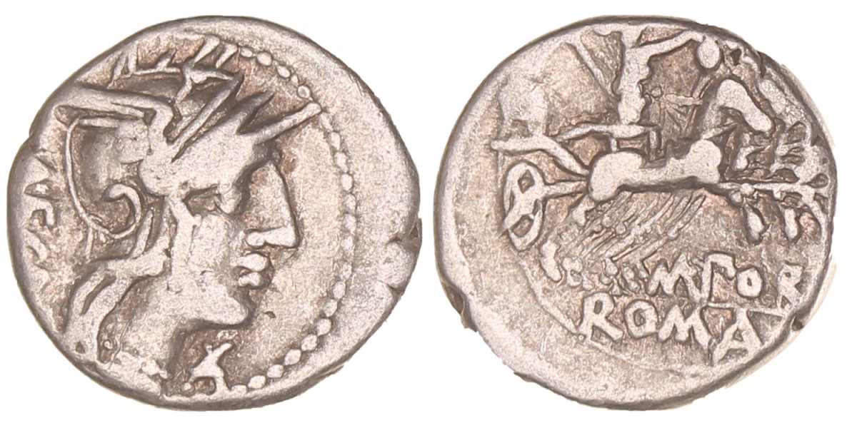 Roman republic. M. Porcius Laeca. Denarius. N.D. (125 BC).