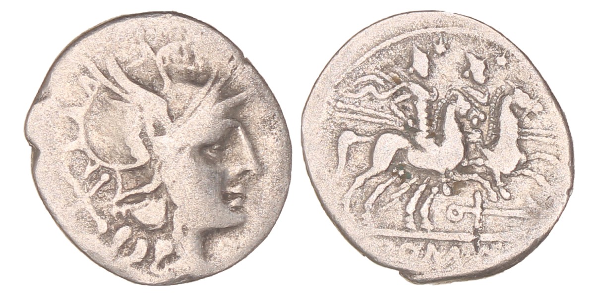 Roman republic. Anonymous. Denarius. Mintmark Anchor. N.D. (179 - 170 BC).