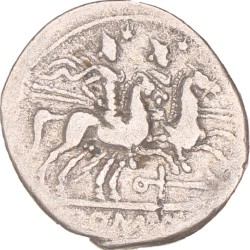 Roman republic. Anonymous. Denarius. Mintmark Anchor. N.D. (179 - 170 BC).