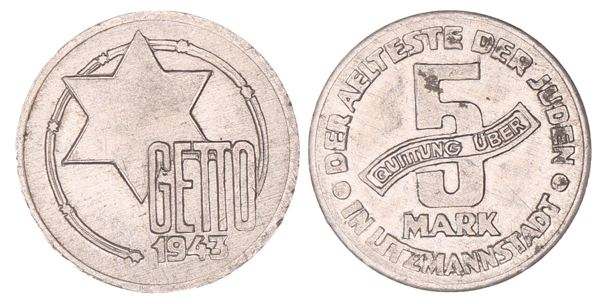 Poland. Occupied. Litsmannstadt. Jewish Ghetto. 5 Mark. 1943.