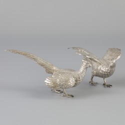 2-delig stel fazanten tafelstukken zilver.