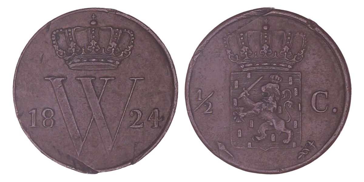 ½ Cent Willem I 1824 U. Zeer fraai / Prachtig.