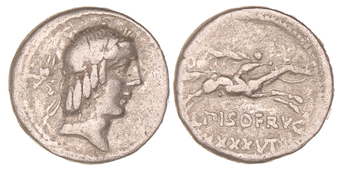Roman republic. L. Calpurnius Piso L.f. Frugi. Denarius. N.D. (90 - 89 BC).