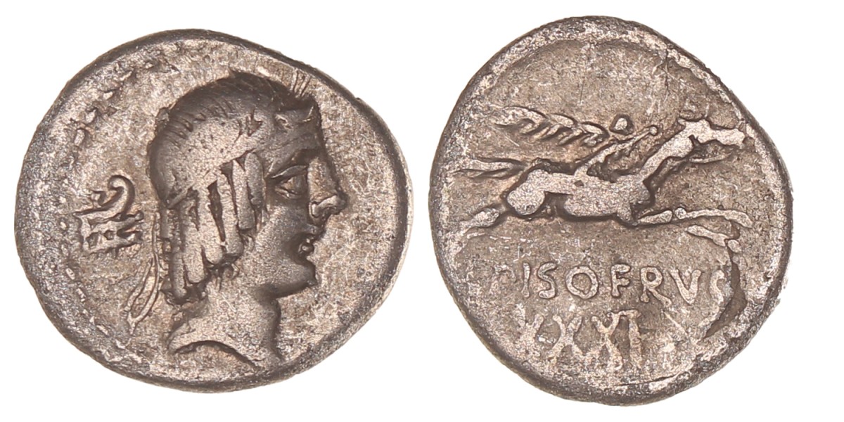 Roman republic. L. Calpurnius Piso L.f. Frugi. Denarius. N.D. (90 - 89 BC).