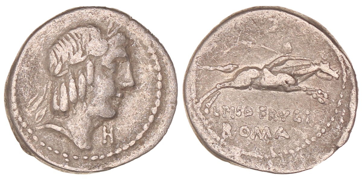 Roman republic. L. Calpurnius Piso L.f. Frugi. Denarius. N.D. (90 - 89 BC).