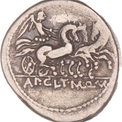 Roman republic. Appius Claudius Pulcher, T. Manlius Mancius, and Q. Urbinius. Denarius. N.D. (111 - 110 BC).