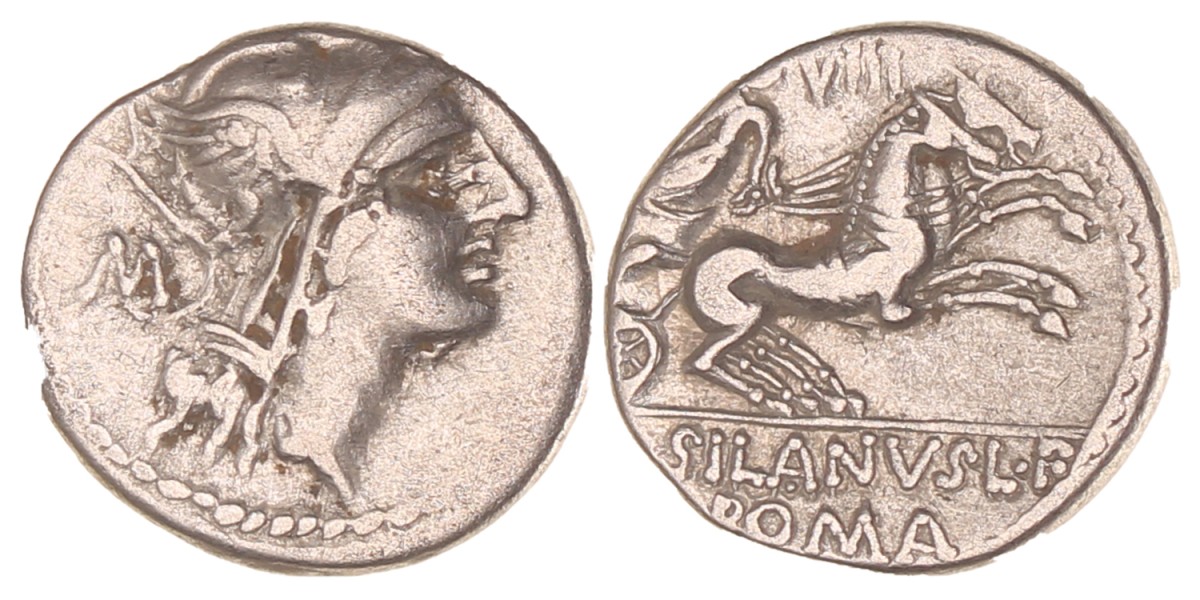 Roman republic. D. Silanus L.f.. Denarius. N.D. (ca. 91 BC).