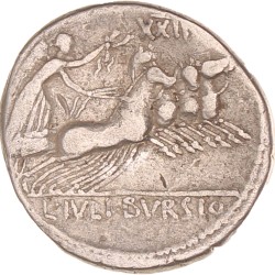 Roman republic. L. Julius Bursio. Denarius. N.D. (85 BC).