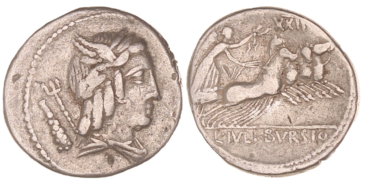 Roman republic. L. Julius Bursio. Denarius. N.D. (85 BC).