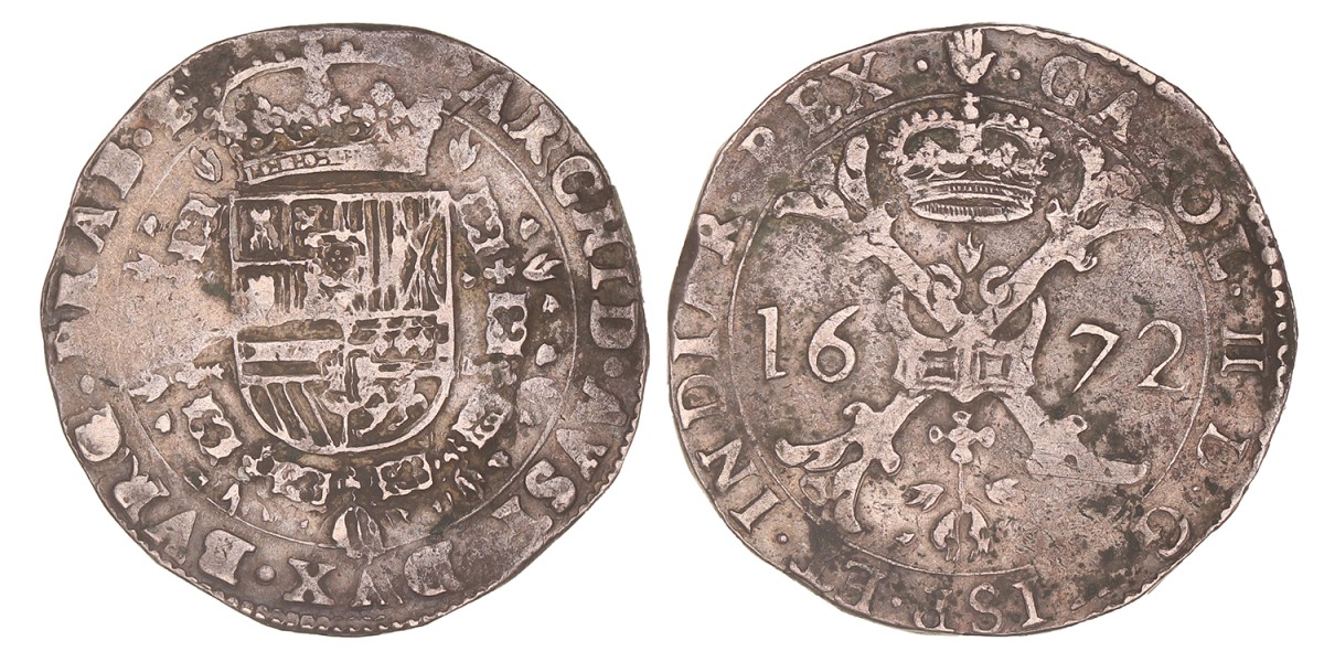 Patagon. Brabant. Antwerpen. Karel II. 1672. Zeer Fraai -.
