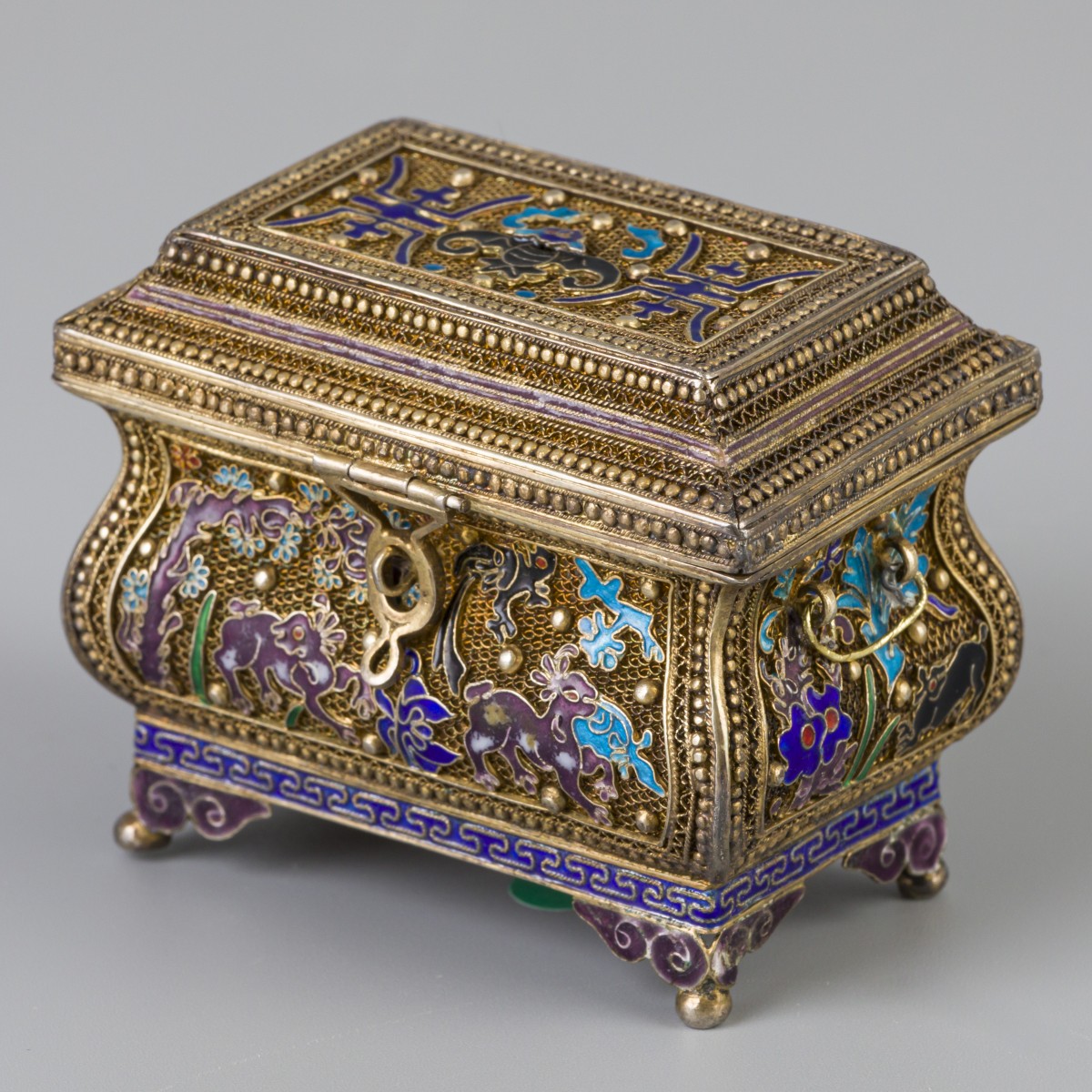 Chinees cloisonné & filigrain doosje zilver.
