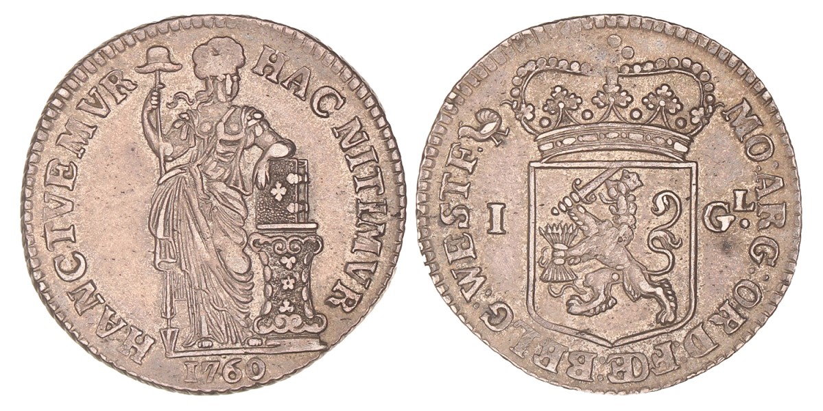 1 gulden -generaliteits-. West-Friesland. 1760. Zeer Fraai +.