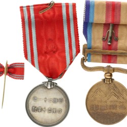 Japan. Showa period. Lot (2) China incident medal and Red cross medal in silver (male member) with batton.