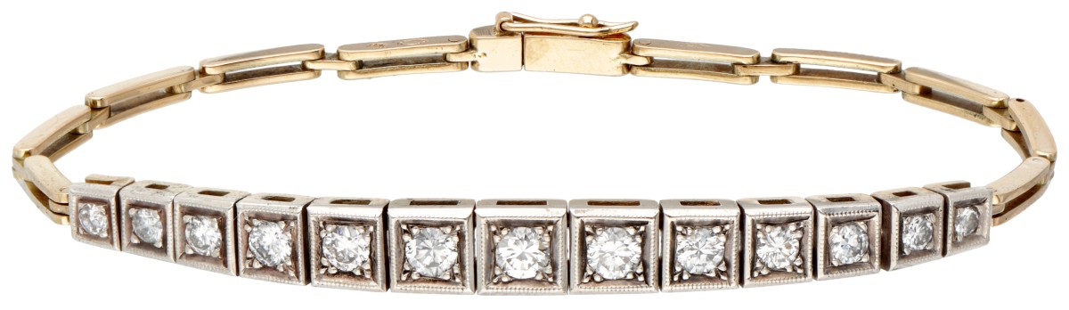 14 kt. Geelgouden art deco armband bezet met ca. 0.90 ct. diamant.