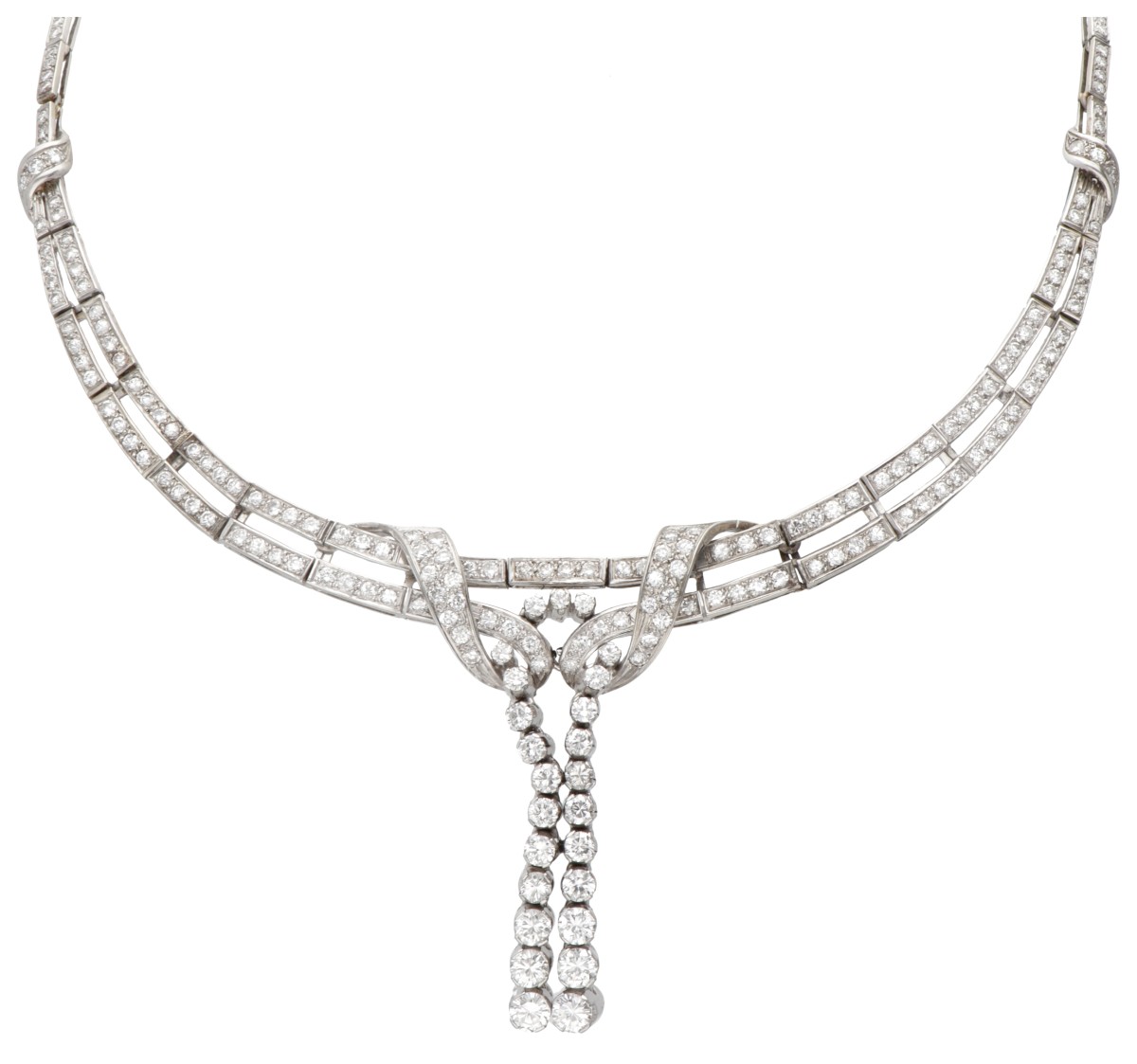 18 kt. Witgouden vintage collier bezet met ca. 3.36 ct. diamant.