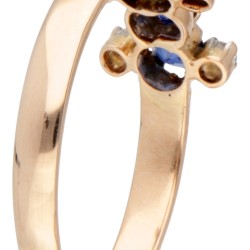 14 kt. Roségouden vintage ring bezet met ca. 0.12 ct. diamant en saffier.
