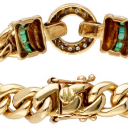 14 kt. Geelgouden vintage armband bezet met ca. 0.60 ct. diamant, natuurlijke robijn en smaragd.