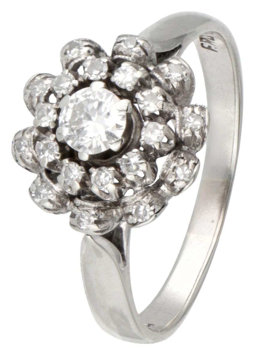 14 kt. Witgouden rozet ring bezet met ca. 0.43 ct. diamant.