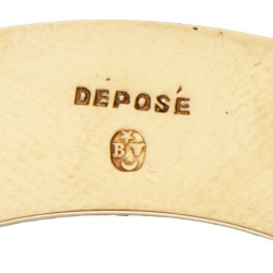 14 kt. Geelgouden Deposé vintage hoefijzer broche bezet met een zoetwaterparel.