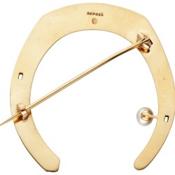 14 kt. Geelgouden Deposé vintage hoefijzer broche bezet met een zoetwaterparel.