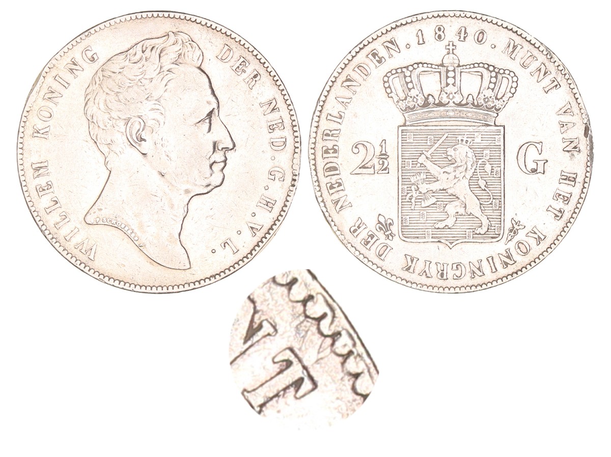 2½ Gulden. Willem I. 1840. Zeer Fraai.