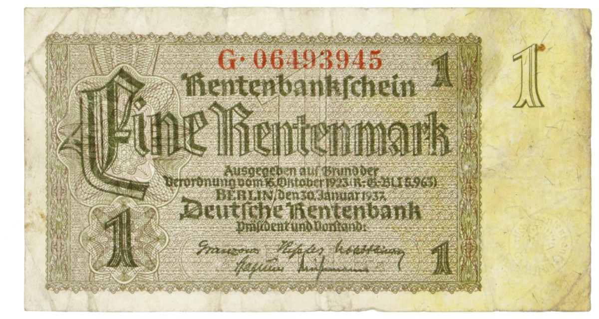 East-Belgium. 1 Rentemark. Banknote. Type 1937. - Fine.