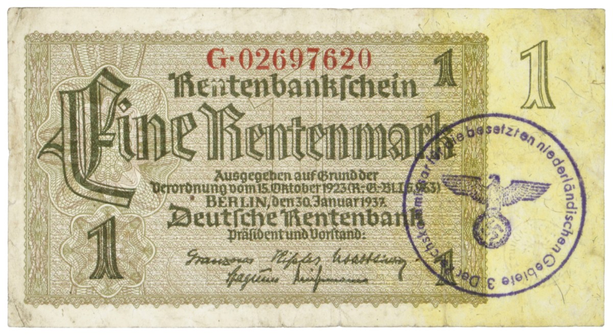 East-Belgium. 1 Rentenmark. Banknote. Type 1937. - Very fine.