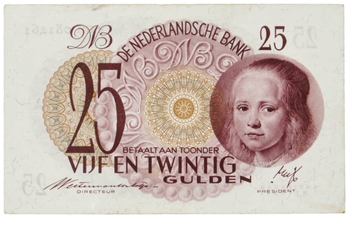 Nederland. 25 Gulden. Bankbiljet. Type 1945. Type Meisje in blauw. - Zeer Fraai +.