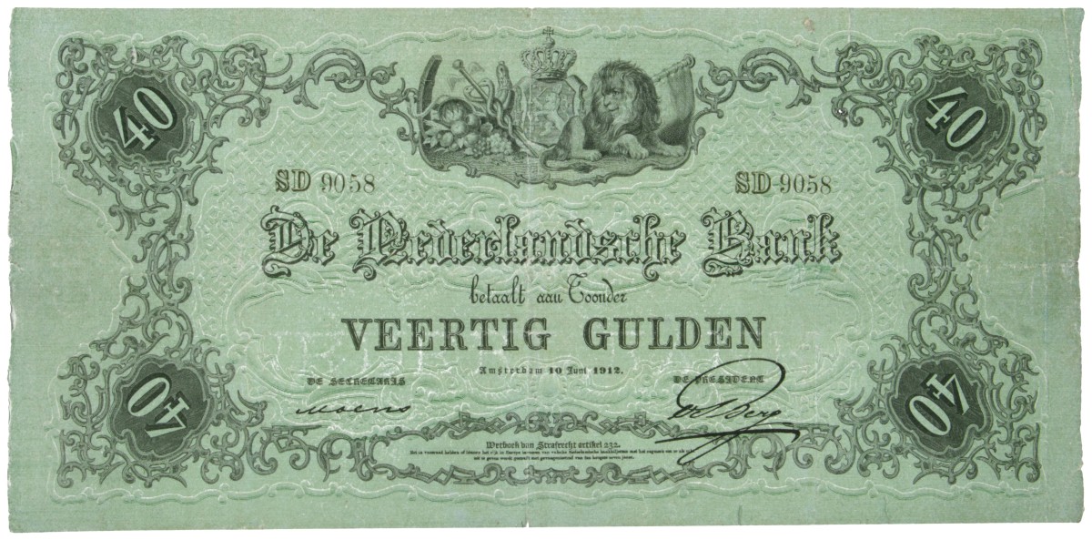 Nederland. 40 Gulden. Bankbiljet. Type 1860. - Zeer Fraai.