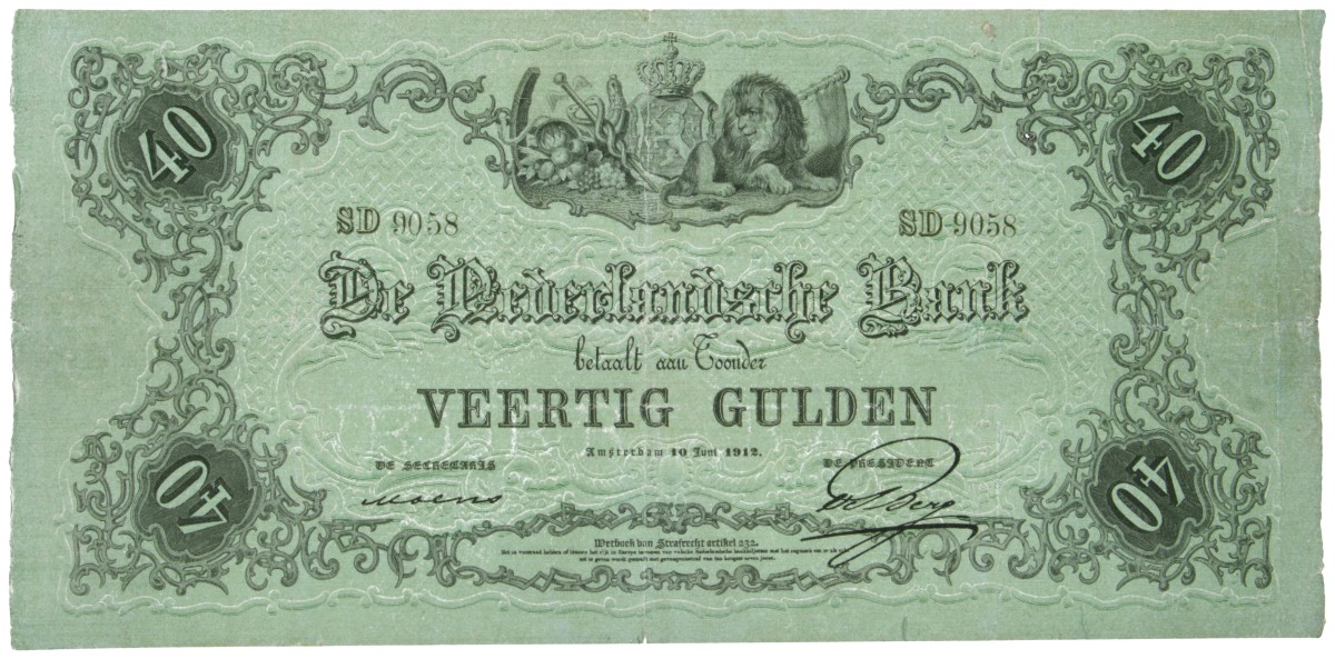 Nederland. 40 Gulden. Bankbiljet. Type 1860. - Zeer Fraai.