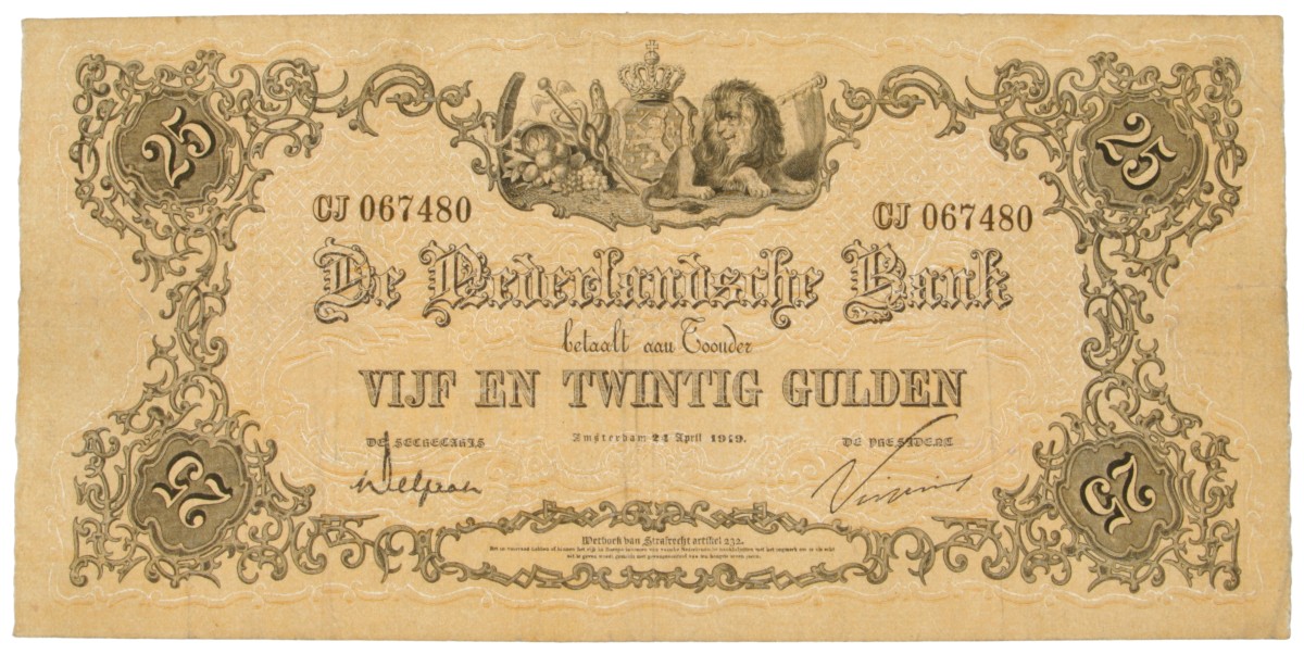 Nederland. 25 Gulden. Bankbiljet. Type 1860. Type Geeltje. - Zeer Fraai +.