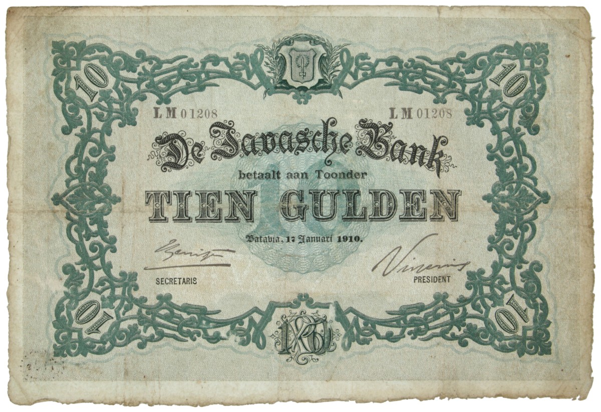 Netherlands-Indies. 10 Gulden. Banknote. Type 1896. - Fine / Very fine.