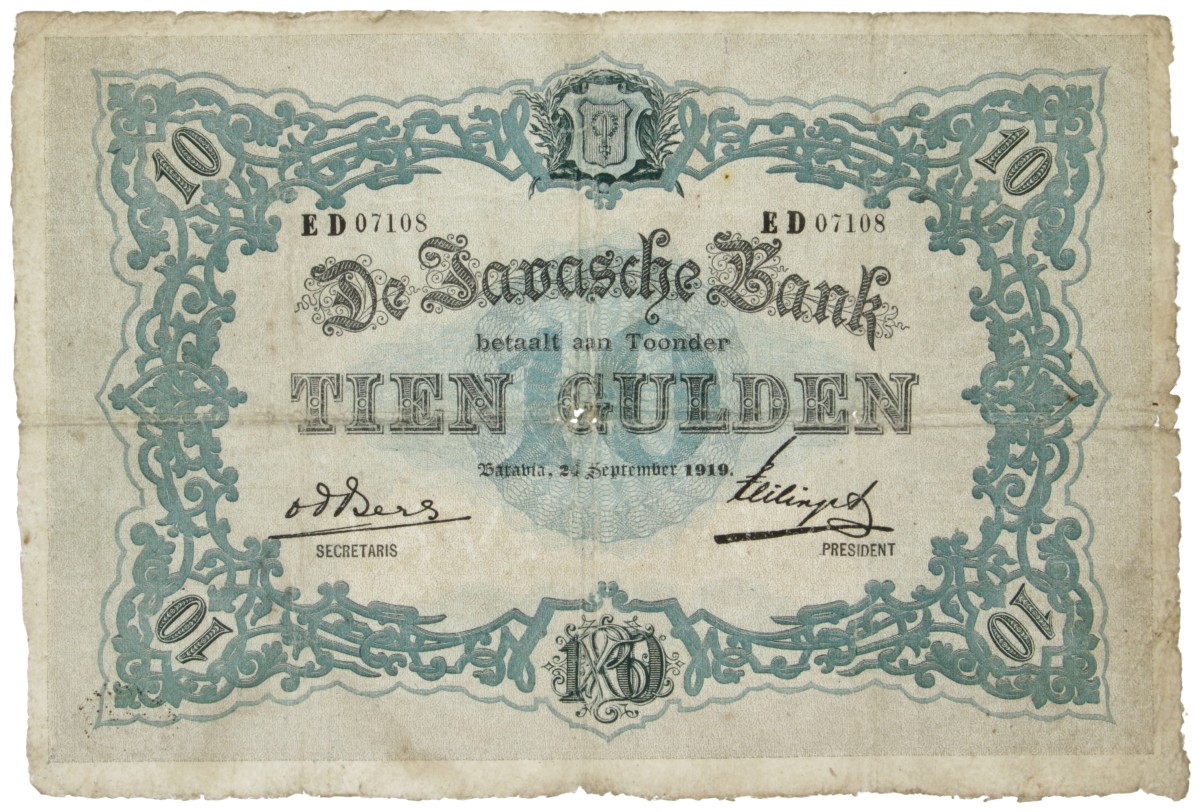 Netherlands-Indies. 10 Gulden. Banknote. Type 1896. - Very fine.