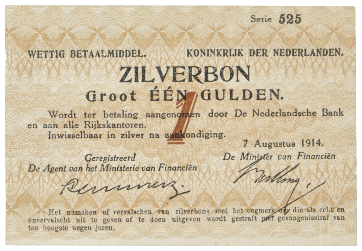 Nederland. 1 Gulden. Zilverbon. Type 1914. - Zeer Fraai.