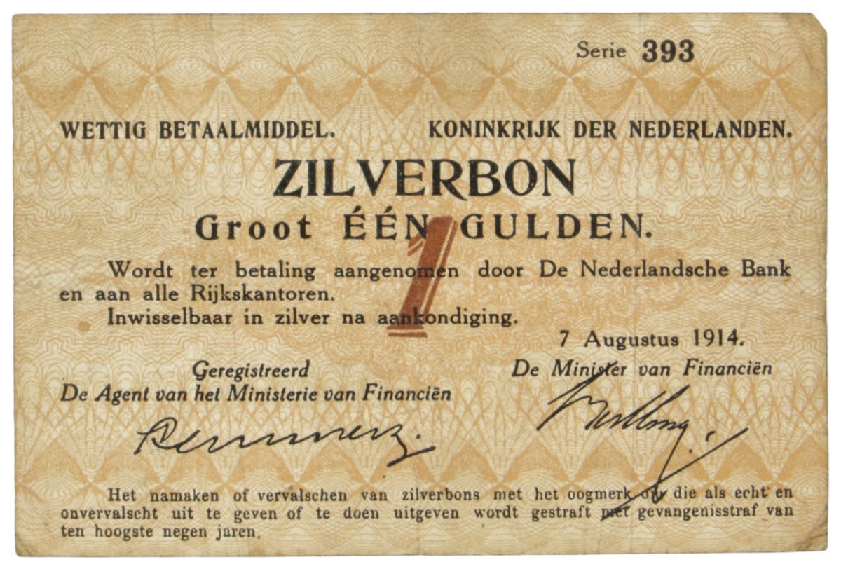Nederland. 1 Gulden. Zilverbon. Type 1914. - Fraai -.