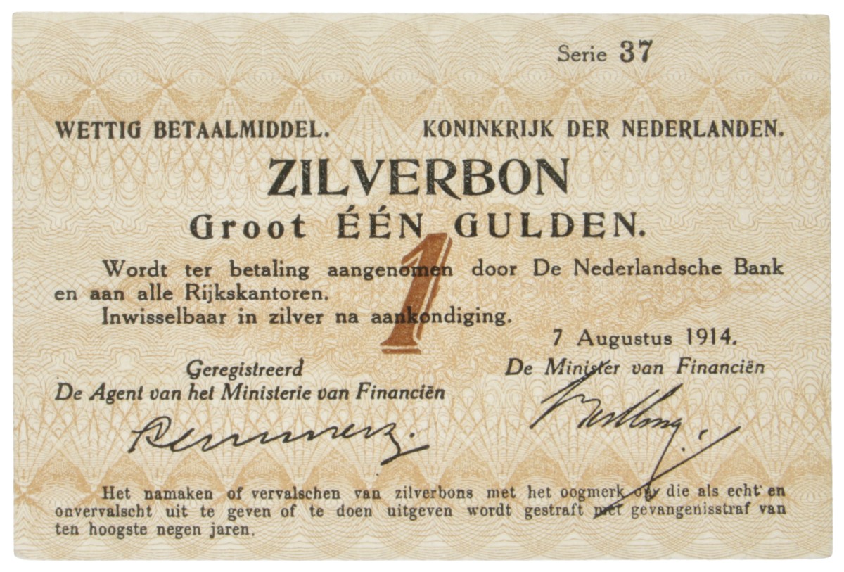 Nederland. 1 Gulden. Zilverbon. Type 1914. - Zeer Fraai / Prachtig.