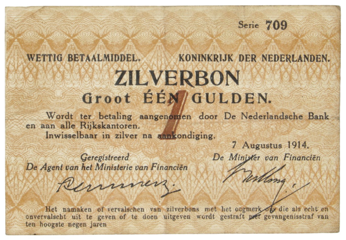 Nederland. 1 Gulden. Zilverbon. Type 1914. - Fraai +.