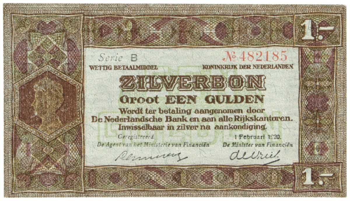 Nederland. 1 Gulden. Zilverbon. Type 1920. - Nagenoeg UNC.