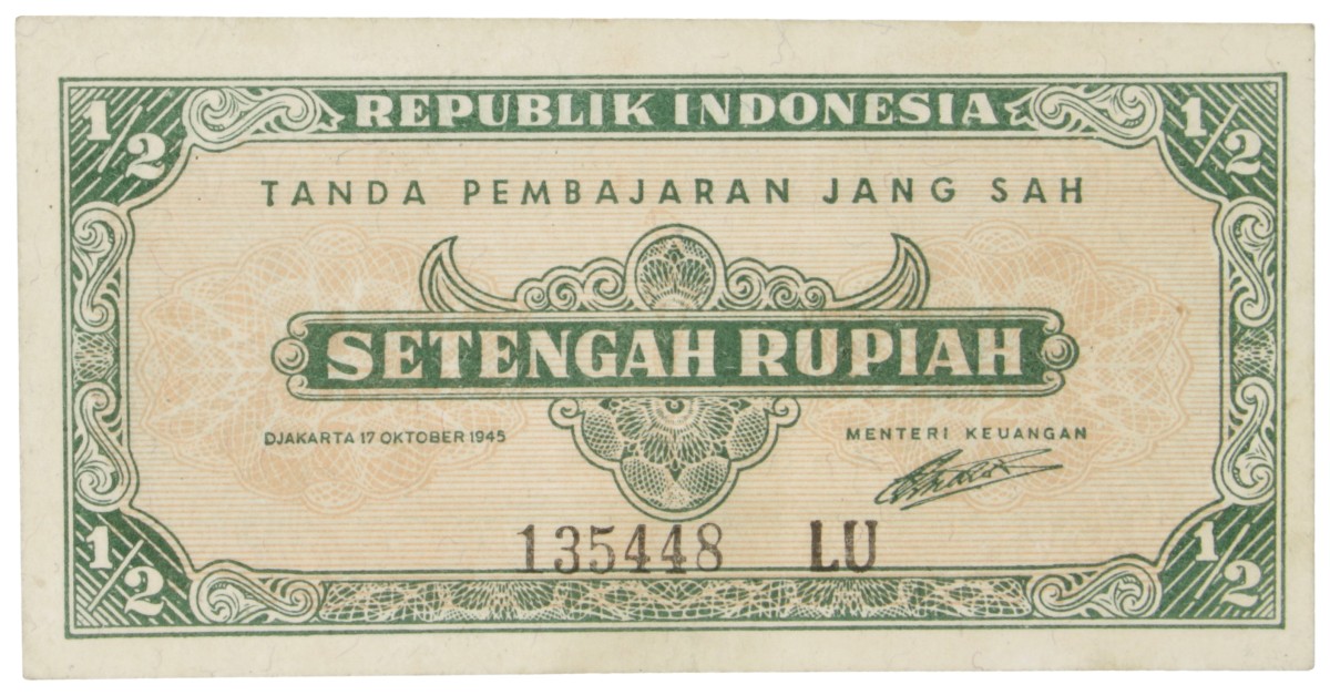 Indonesia. ½ Rupiah. Banknote. Type 1945. - Extremely fine.