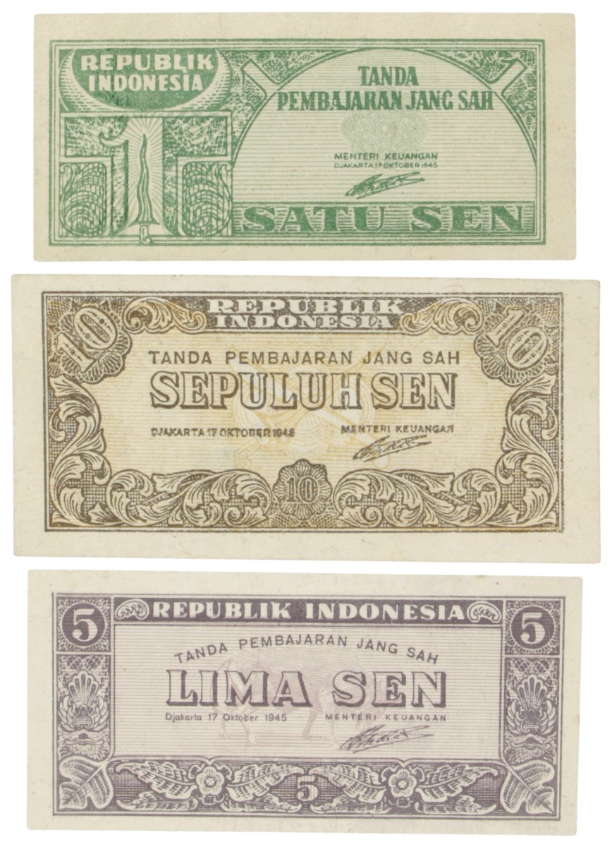 Indonesia. 1/5/10 Sen. Banknote. Type 1945. - UNC.