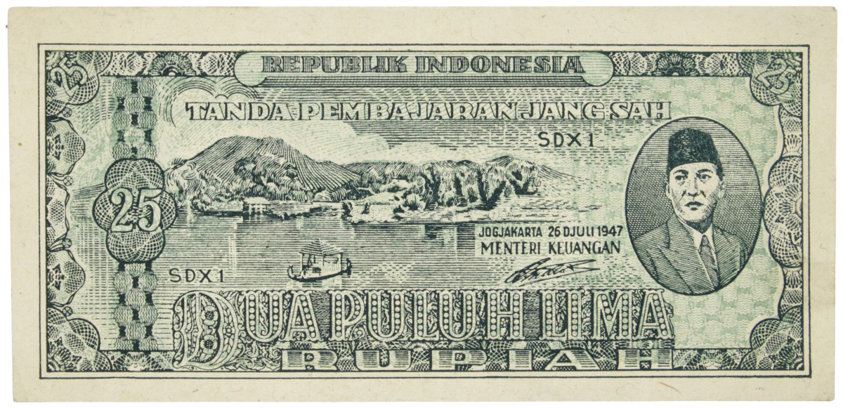 Indonesia. 25 Rupiah. Banknote. Type 1947. - Extremely fine.