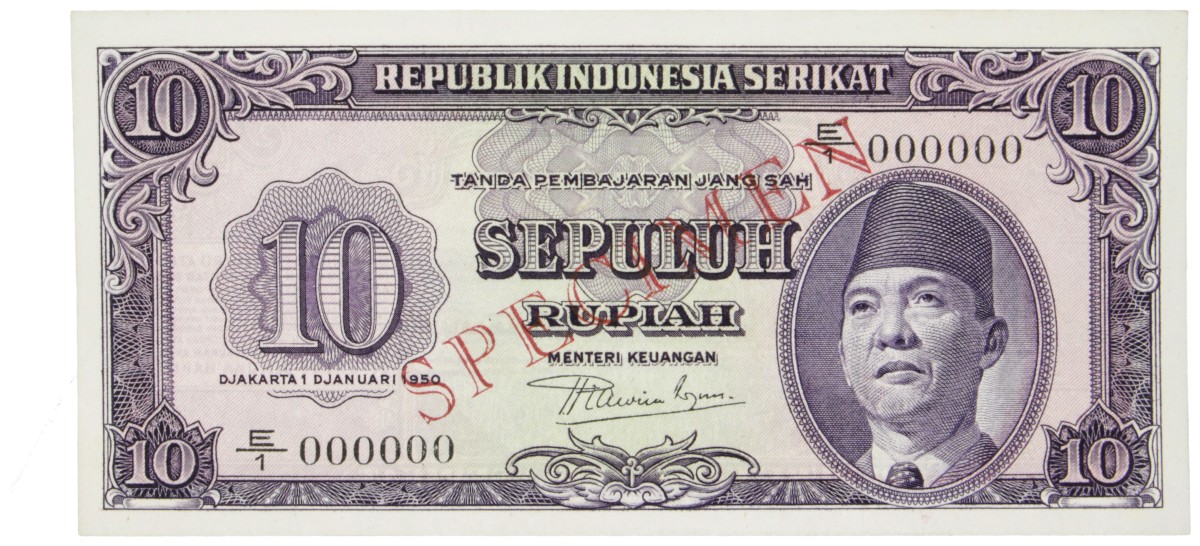 Indonesia. 10 Rupiah. Specimen. Type 1950. - UNC.