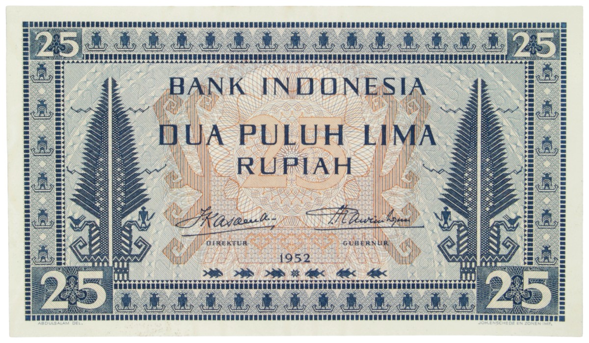 Indonesia. 25 Rupiah. Specimen. Type 1952. - UNC.