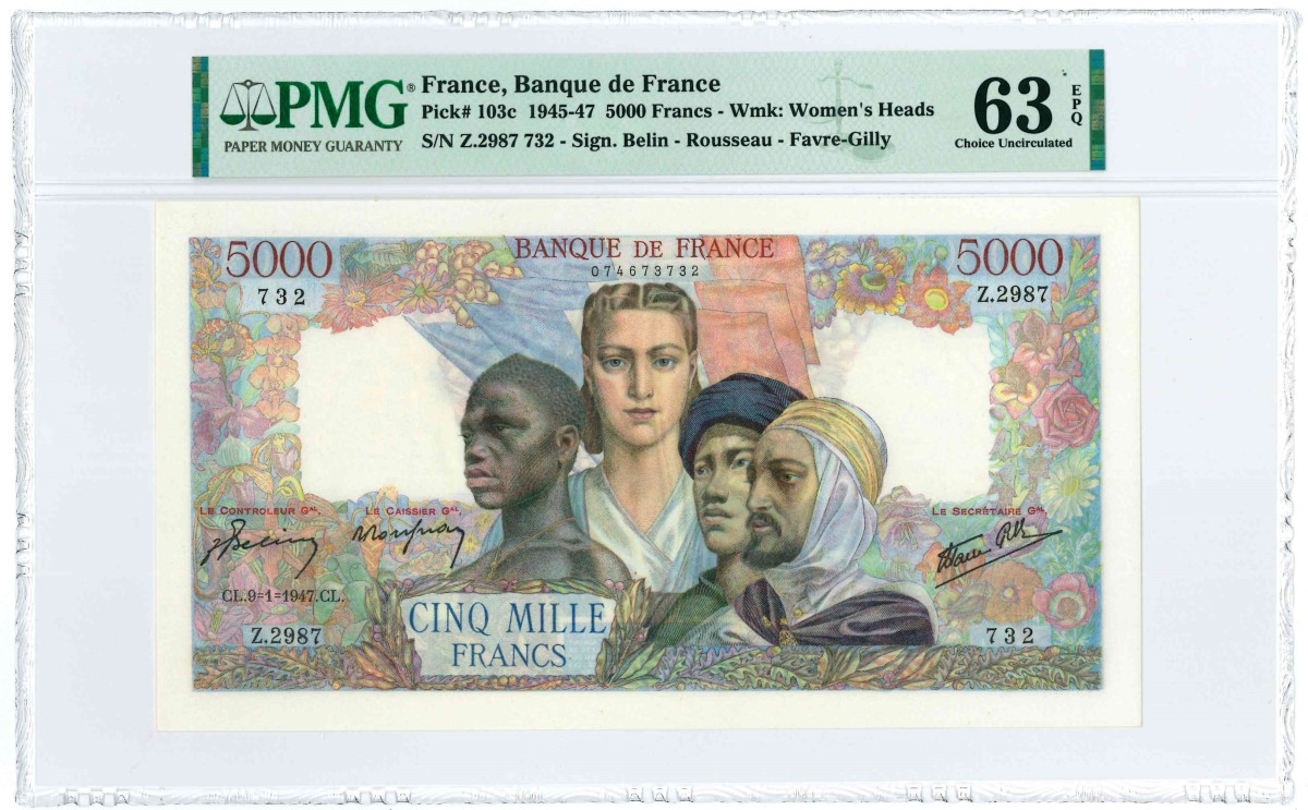 France. 5000 Francs. Banknote. Type 1945-1947. - UNC.