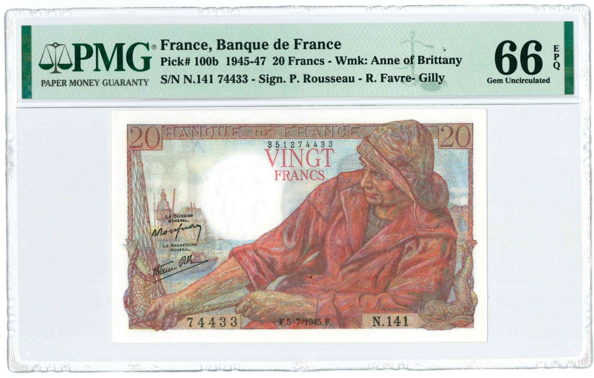 France. 20 Francs. Banknote. Type 1945-1947. - UNC.