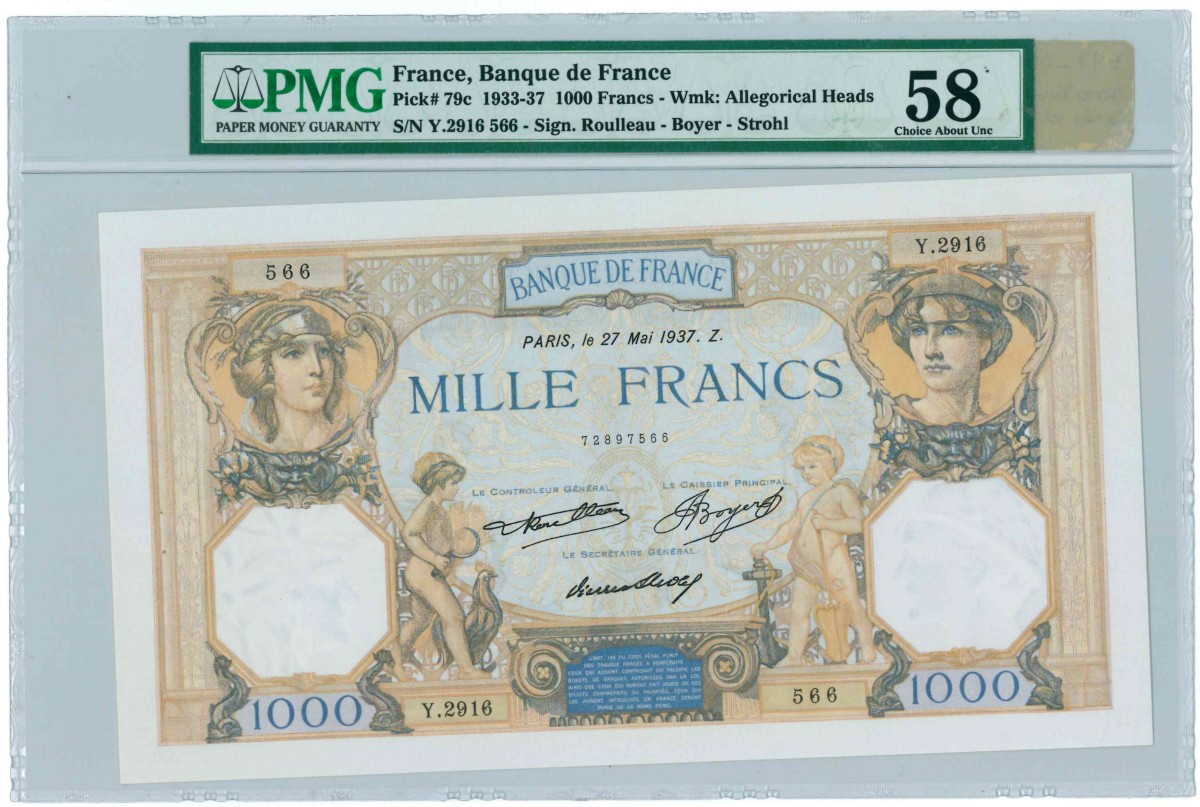 France. 1000 Francs. Banknote. Type 1933-1937. - About UNC.