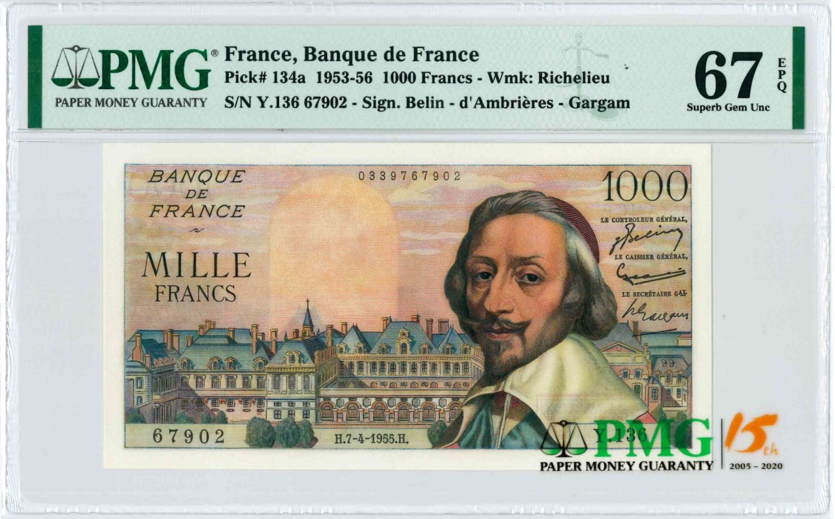 France. 1000 Francs. Banknote. Type 1953-1956. - UNC.